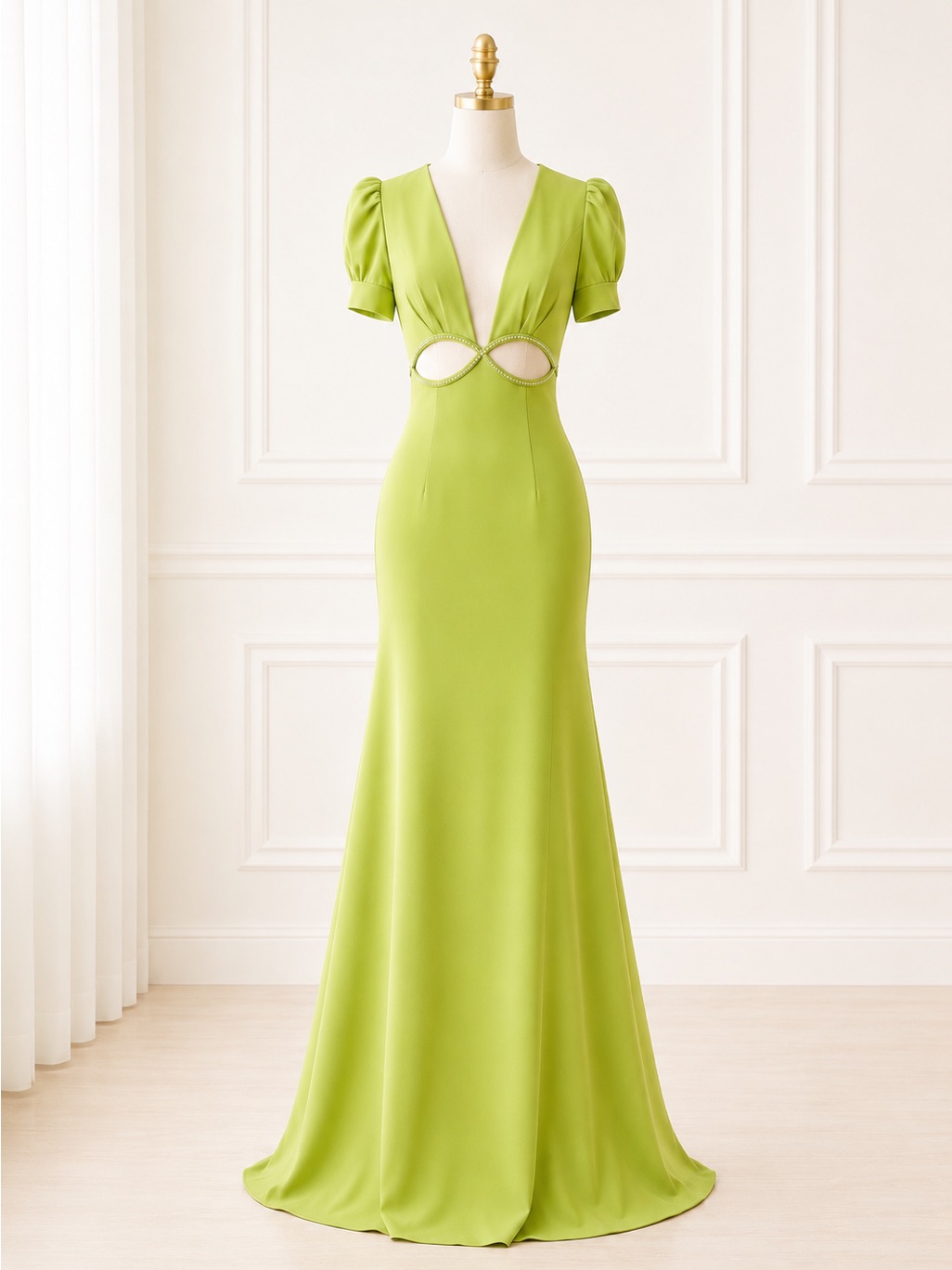 Nwt Ieena For Mac Duggal 2630 Apple Green Rhinestone Gown Formal Maxi Dress 0
